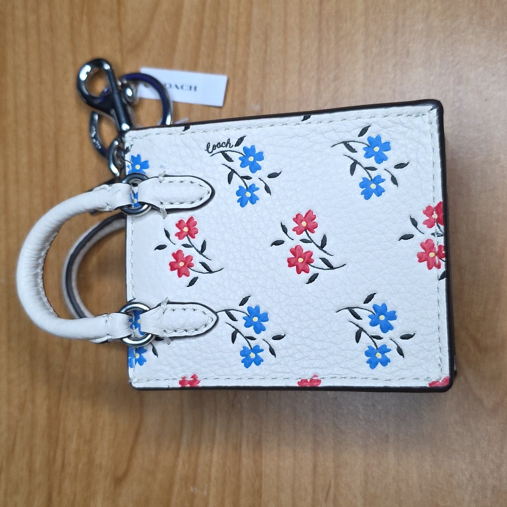 Coach North/south Keychain Tote with Red and Blue Floral Design - Picture 2 of 3